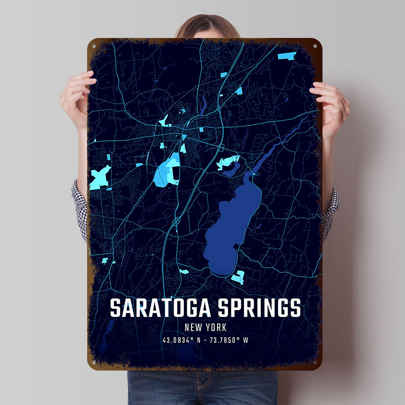 Custom Map Poster - サラトガスプリングスミッドナイトシティマップポスターカスタマイズされたヴィンテージメタルサインウォールアートレトロブリキプラーク部屋の装飾用