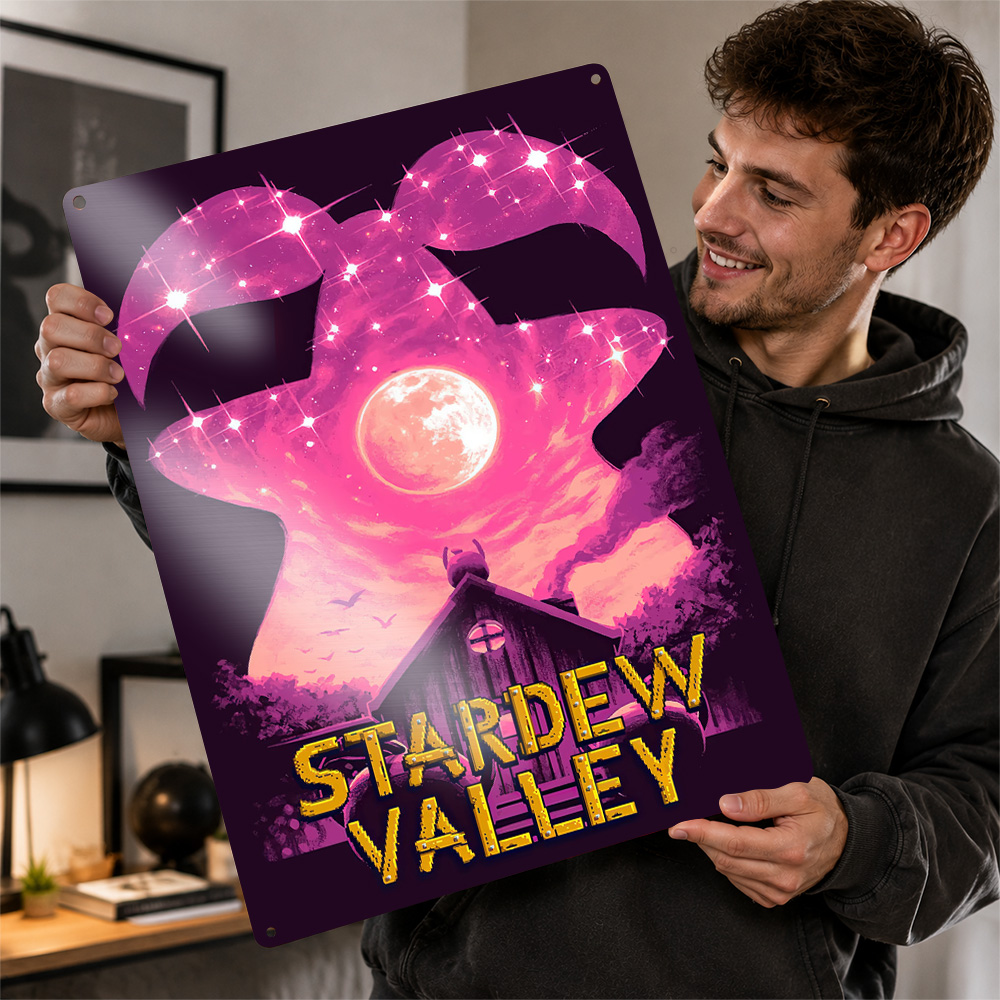 Custom Night Sky - スターデューバレー夜空3Dテクスチャプリントポスター カスタムヴィンテージメタルティンプレートサイン 壁飾り 高級装飾 ホームルーム用