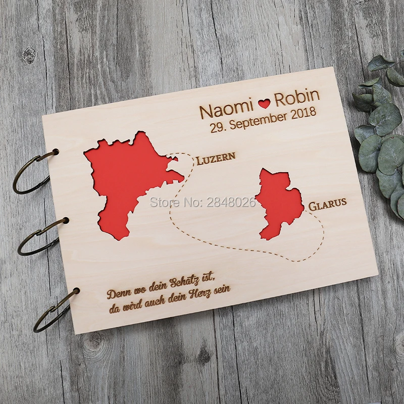 Custom Star Map - 素朴なパーソナライズされた結婚式のゲストブック、カスタムMAP木製結婚式のゲストブック、パーソナライズされた目的地のフォトアルバム