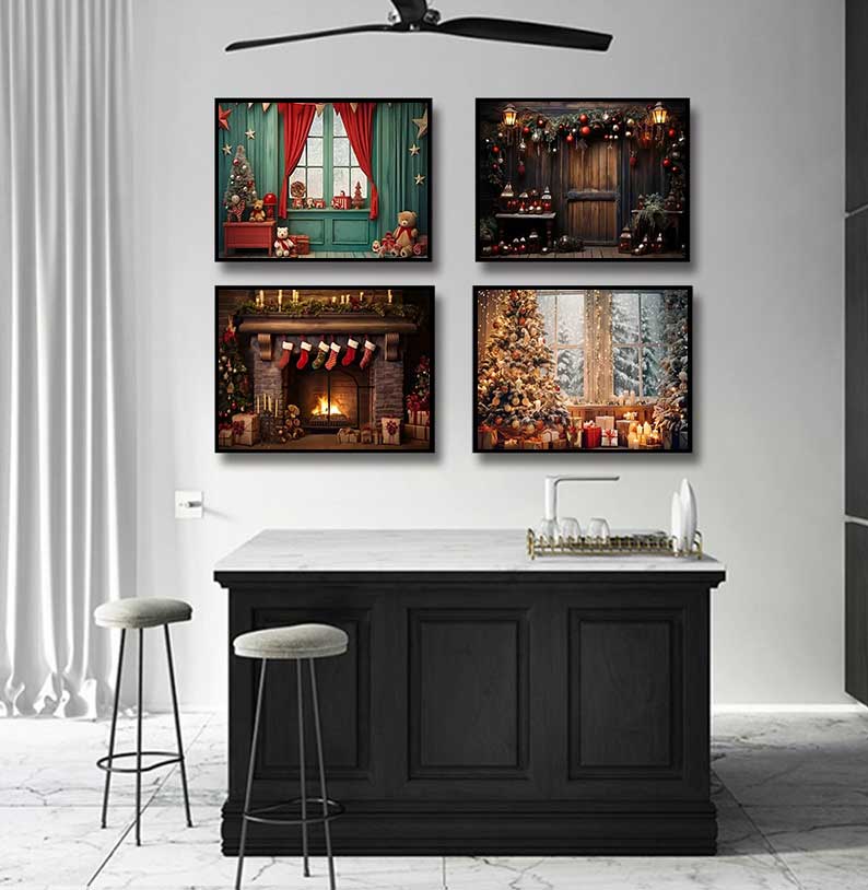 Family Tree Print - 1pc フレームレス大型クリスマスポスター暖炉クリスマスツリーギフト家族の集まりの装飾壁画写真撮影の背景