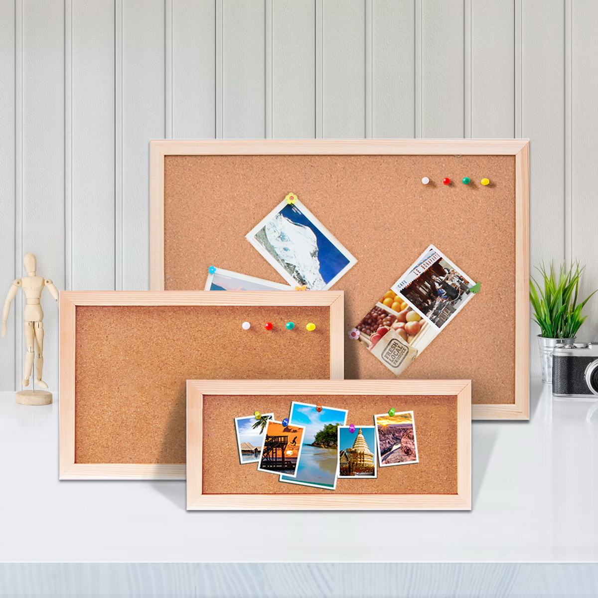 Engraved Wood Frame - ヴィンテージパインウッドフレームコルクボードメッセージボード写真展示や掲示板用に3サイズをご用意