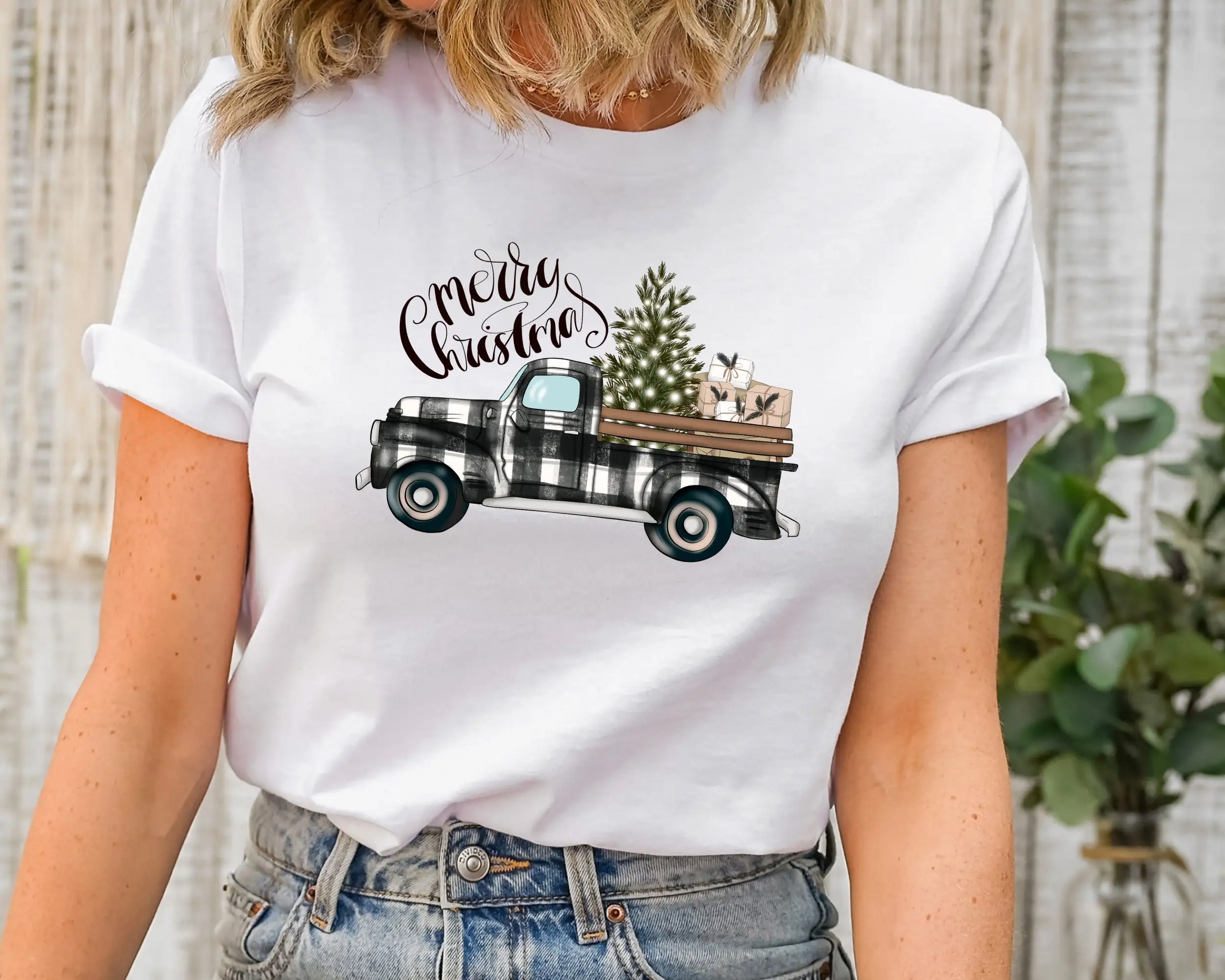 Family Tree Print - ファームフレッシュ クリスマスツリー トラック Tシャツ ファミリー レッド