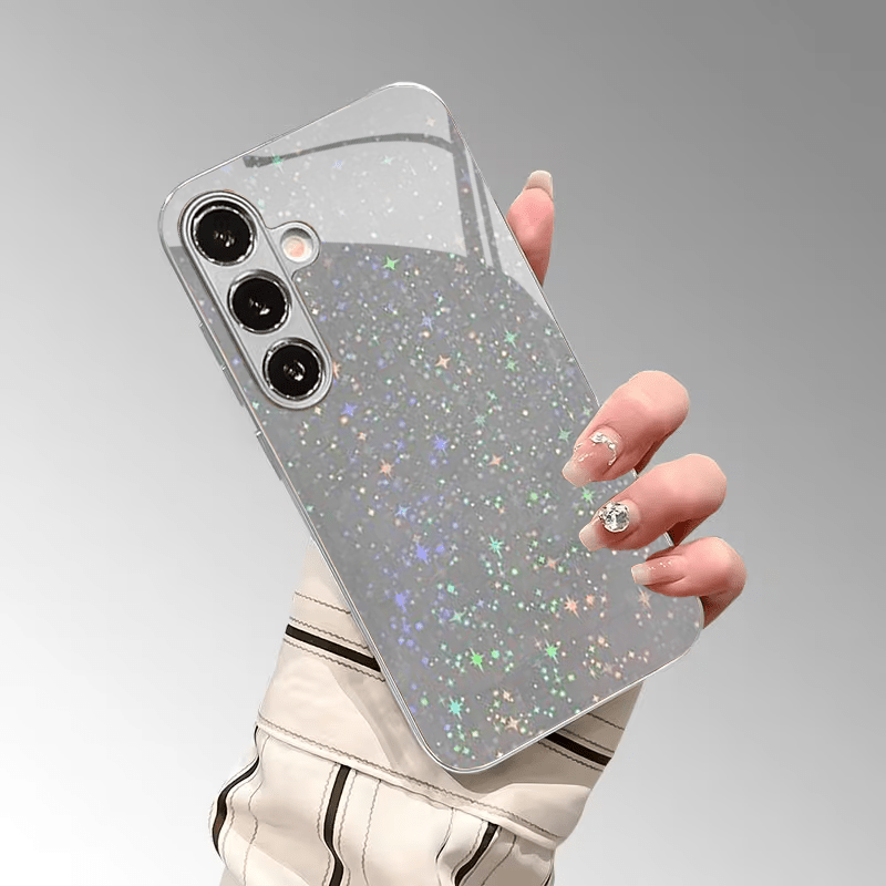 Custom Night Sky - まばゆい夜空の星模様の電気メッキガラス製スマホケース、Samsung S26/S25/S24/S23/S22/S21/S20などに対応