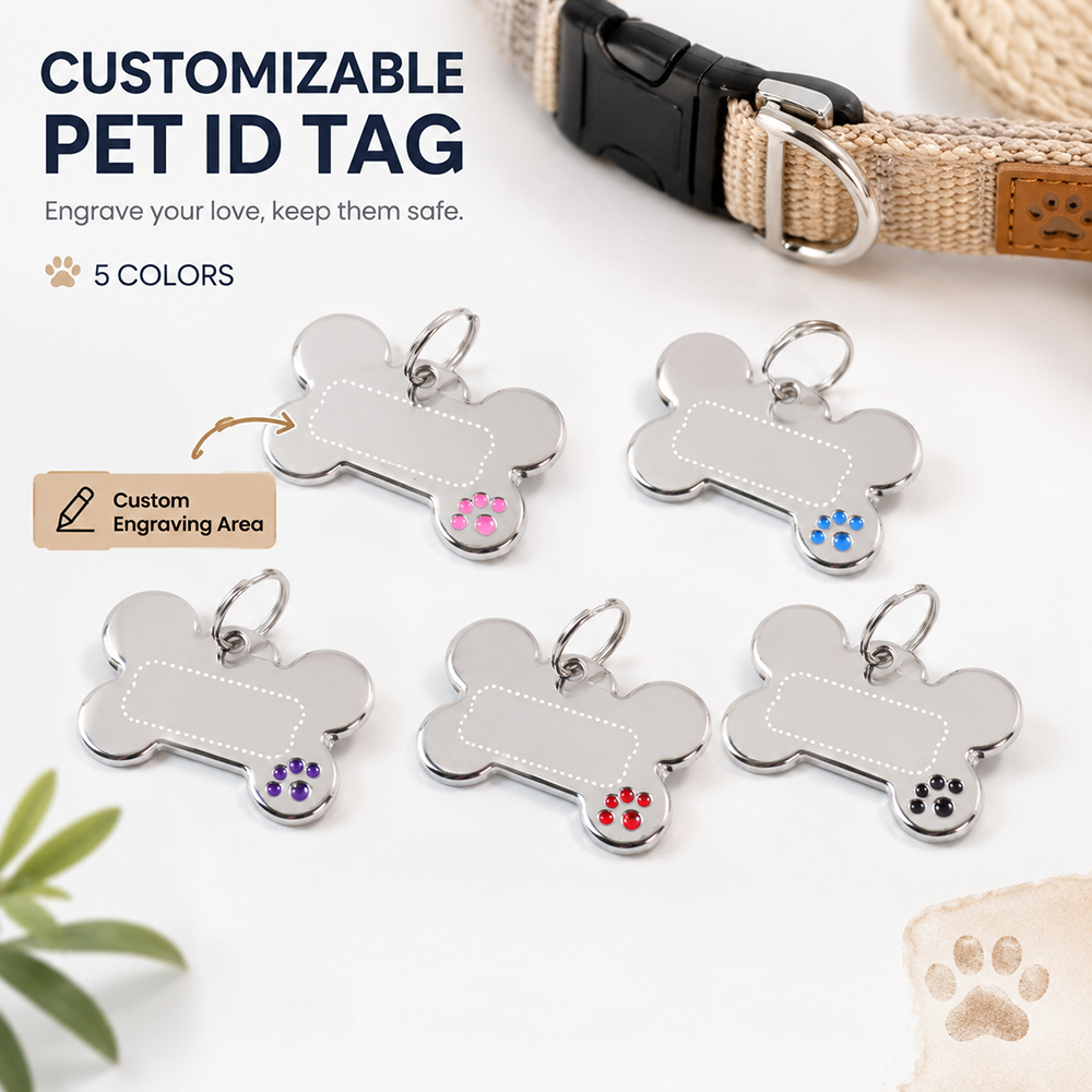 Pet Portrait Custom - カスタムテキストドッグタグ 骨型 名入れペットIDタグ 爪型レーザー彫刻番号 迷子防止 カスタムテキストドッグタグ
