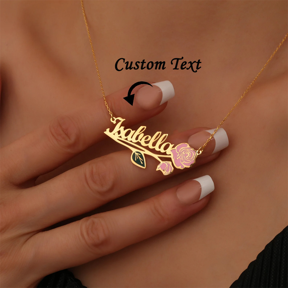 Name Necklace Custom - パーソナライズされたカラフルな誕生花名ネックレス女性用カスタムゴールドカラーチャームステンレス鋼ジュエリー母の日ギフト