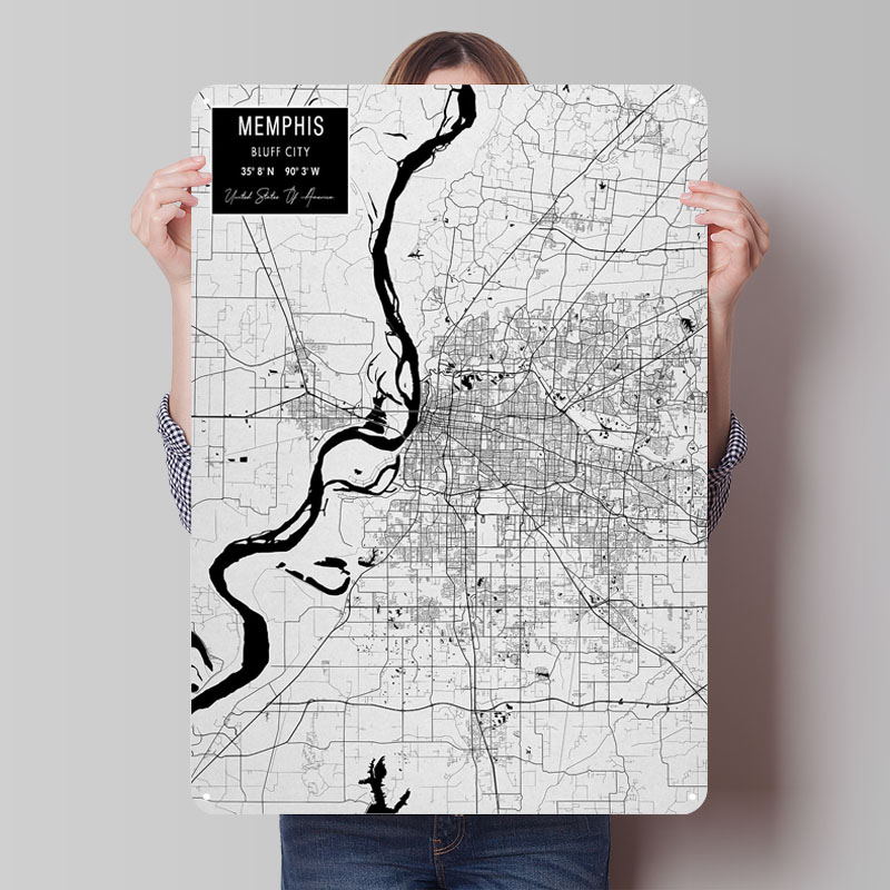 Custom Map Poster - メンフィス、テネシー州、アメリカ、ブリキ看板、地図ポスター、ヴィンテージ、家の装飾アイテム、カスタムメタルサイン、ウォールアートデコレーション、壁画アート、レトロ