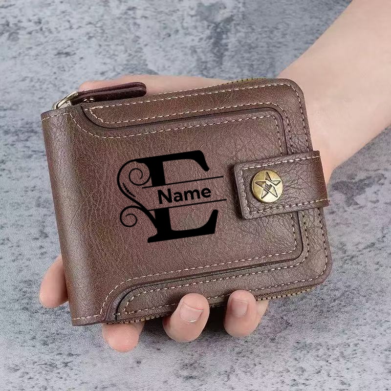 Personalized Name Box - メンズカスタムウォレット - パーソナライズされた人工皮革メンズ刻印名と文字入りウォレット、父の日ギフト、ブラウン