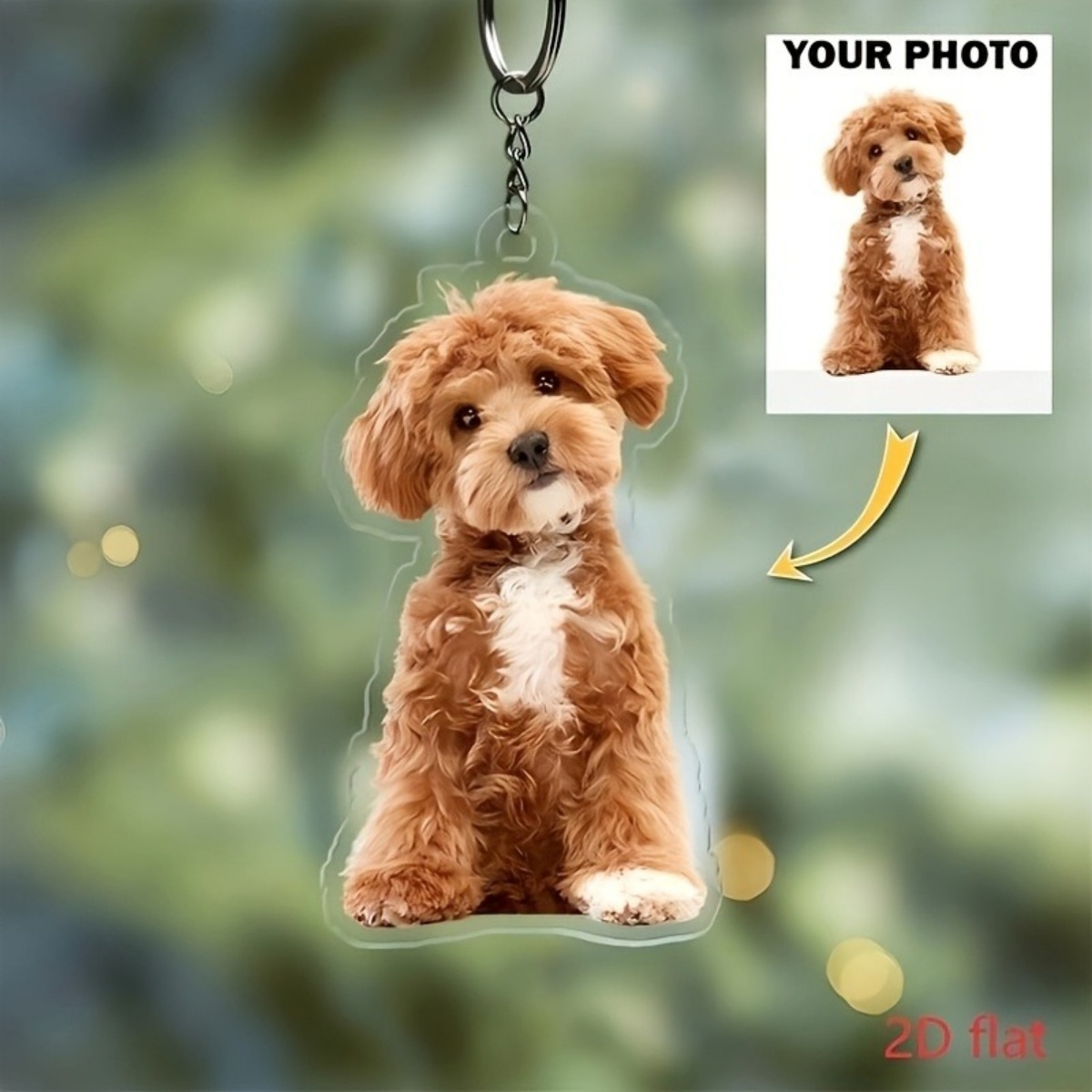 Pet Portrait Custom - カスタム写真キーホルダー – パーソナライズされたアクリルキーリング、両面ペットポートレート；ペット愛好家やカップルへの完璧な贈り物