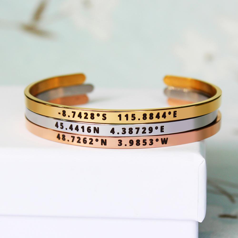 Coordinates Bracelet - 調整可能なレーザー彫刻ブレスレット,カスタムメイドの調整可能な時計バンド,4mm