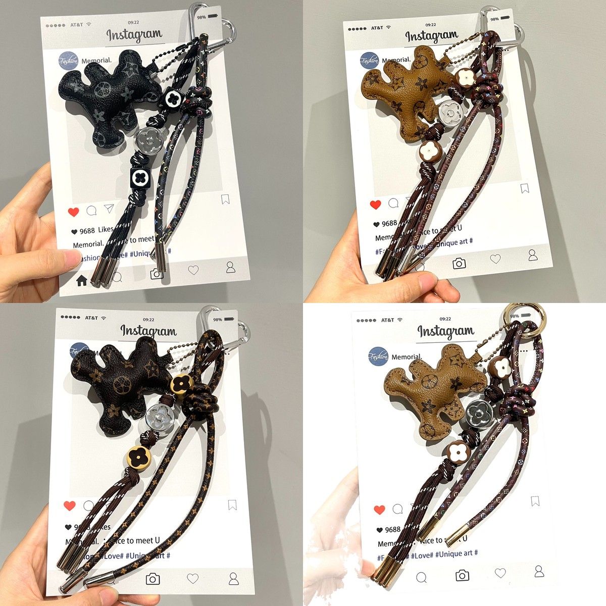 Monogram Keychain Leather - ミニベアーペンダントチャーム、バッグ用、DIYクラフトアクセサリー、キーチェーン＆電話ストラップ – クラシックなモノグラムレザー風