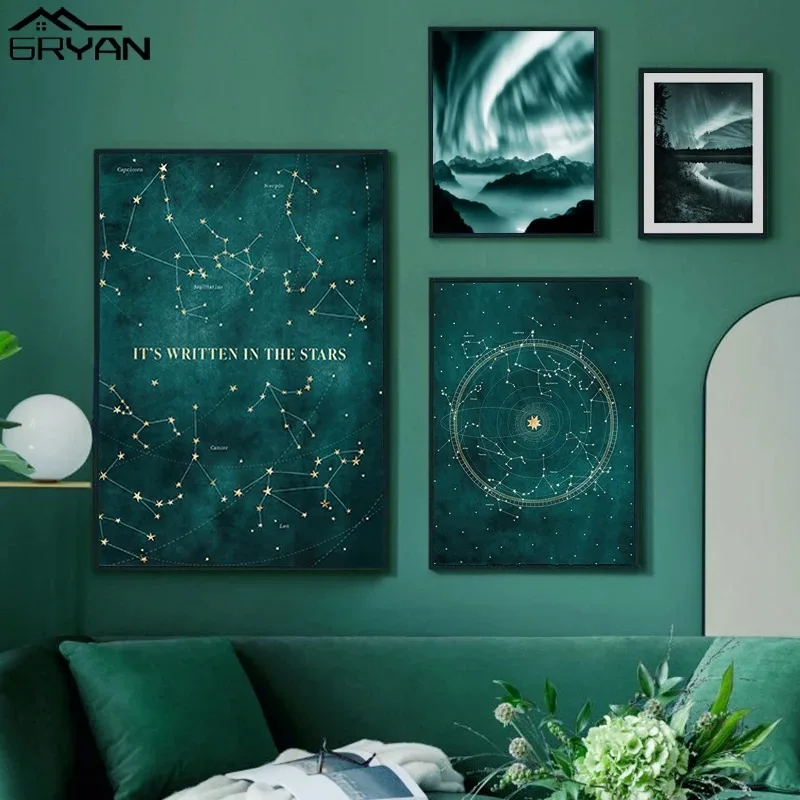 Custom Star Map - 天の川星座星キャンバス占星術星座星座サインポスター魔法神話絵画リビングルームの装飾美的