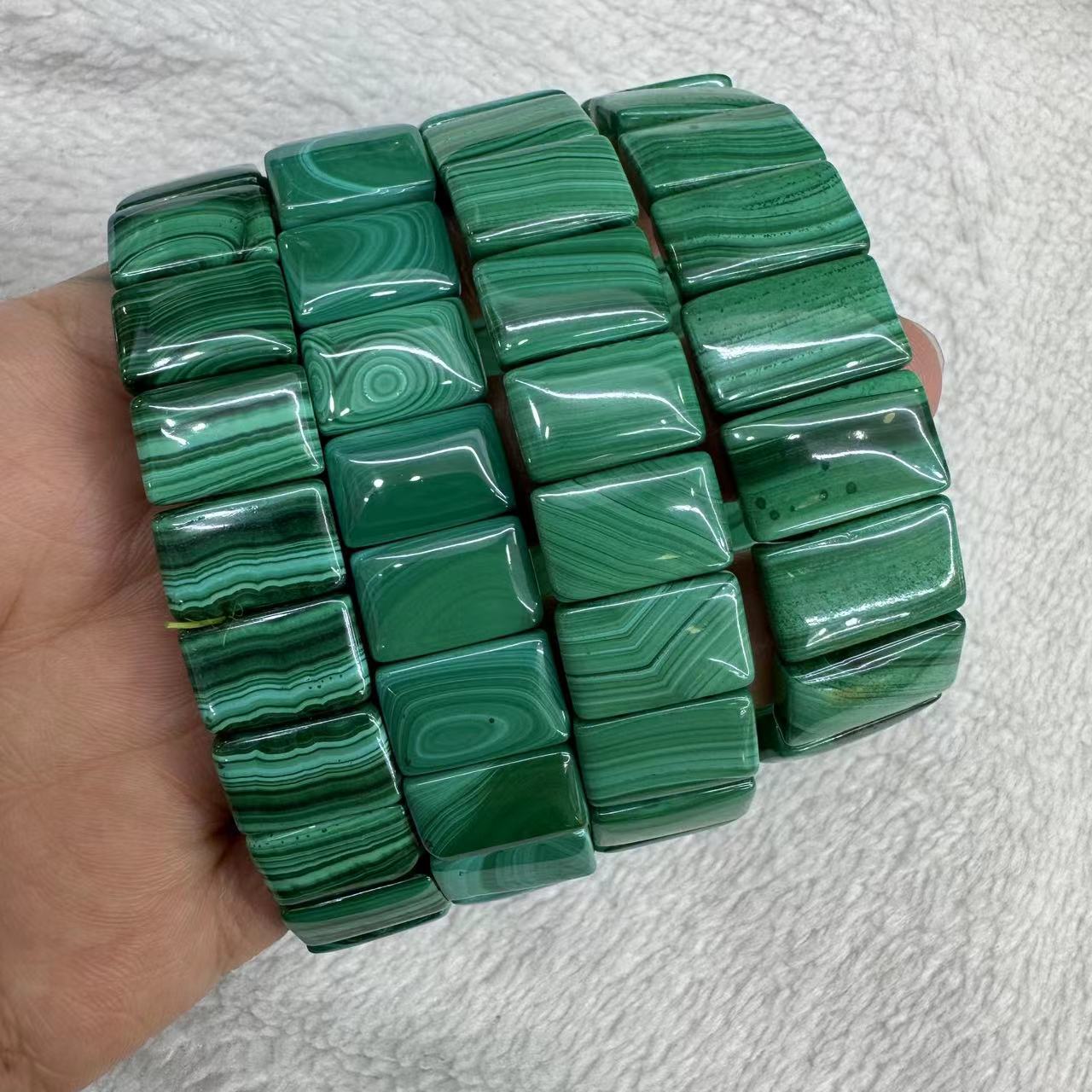 Coordinates Bracelet - 男性と女性のための天然石ブレスレット,本物の緑のマラカイト,ヒーリングストーン,ストレッチビーズ,長方形,クリスタル,aaa,10x14mm