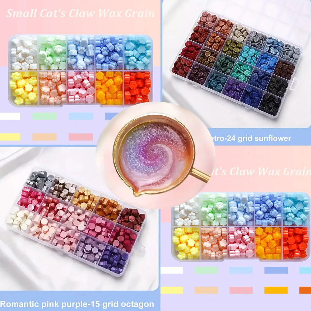 Wax Seal Letter Kit - 600個入りボックスシーリングワックスビーズ、24グリッド八角形ひまわりシーリングワックスペレット（ワックスシールスタンプ用）、レターワックスシールキット（手紙用）