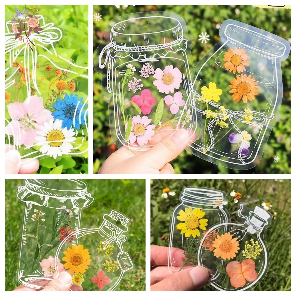 Dried Flower Bookmark - 手作り押し花ブックマークDIY素材透明ボトルステッカー自家製エンボス加工植物の葉花樹脂
