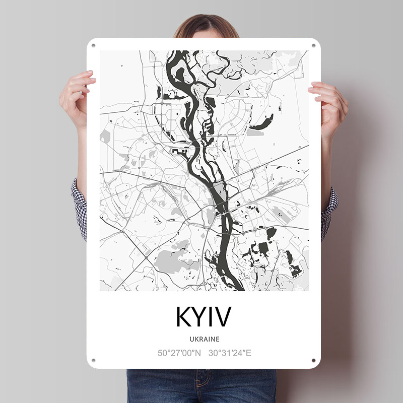 Custom Map Poster - キエフ市地図プリントポスター、カスタマイズされたレトロな壁掛けアート、ヴィンテージメタルティンサイン、自宅、オフィス、リビングルームの装飾に最適