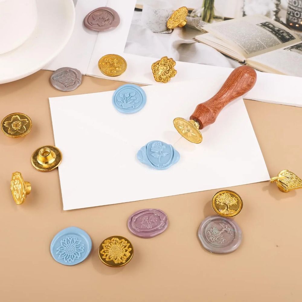 Wax Seal Letter Kit - ワックスシールスタンプキット ヴィンテージシーリングワックススタンプヘッド 木製ハンドル付き パーティー封筒 ギフトラッピング レター用
