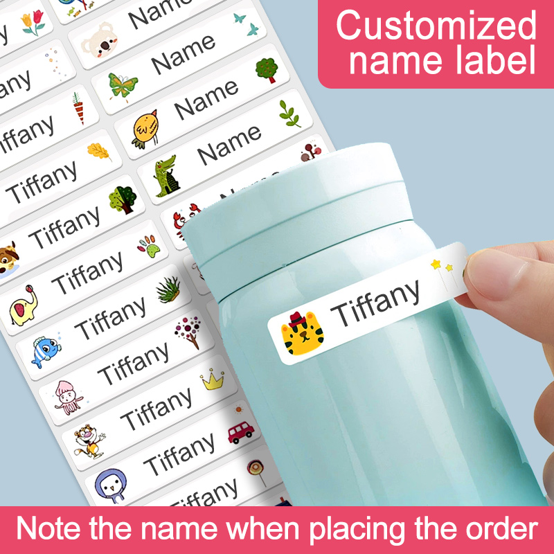 Personalized Name Box - 子供用ボトル、ランチボックス、工作用にカスタマイズされた、防水性のある名前入りステッカー - 耐久性のあるマット仕上げラベル