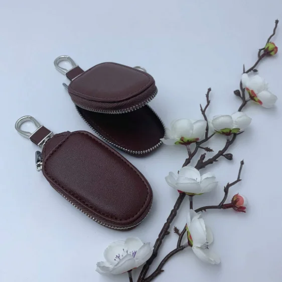Monogram Keychain Leather - モノグラムプリントPUレザーカーキーホルダー、ユニバーサルジッパー付きキーチェーンウォレット、メタルフック付き、多機能大容量キーフォブ収納ポーチ、男性＆女性用