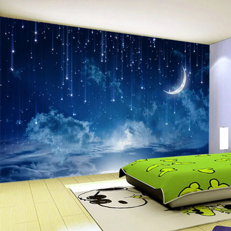 Custom Night Sky - 壁画壁紙カスタム青い夜空子供の寝室の背景の壁の写真 3D ステレオ風景装飾 Papel デ Parede