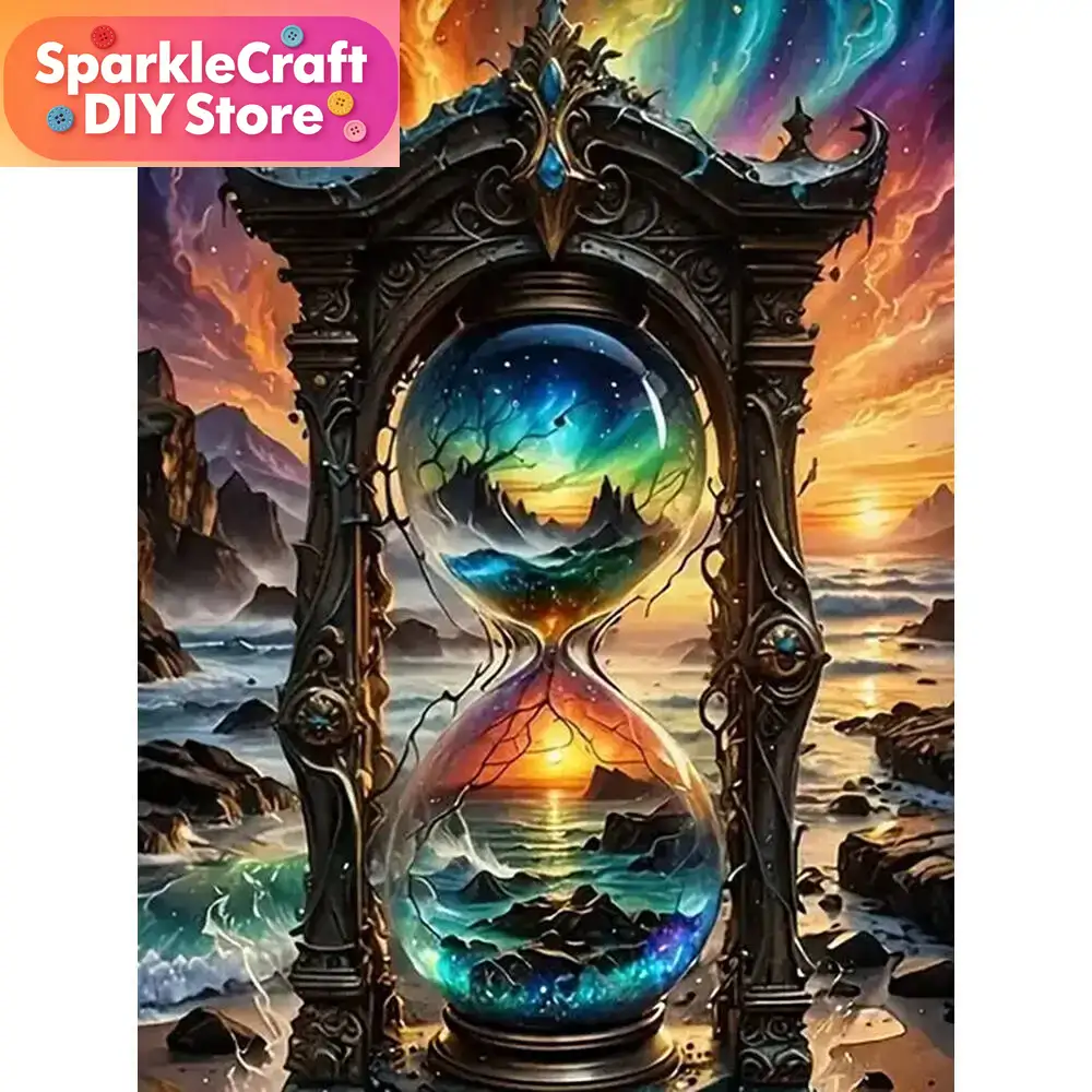 Photo Mosaic Print - 1PC フレームレスダイヤモンド塗装砂時計風景モザイク海辺 DIY フルスクエアラウンドダイヤモンド刺繍日没ホリデーギフト