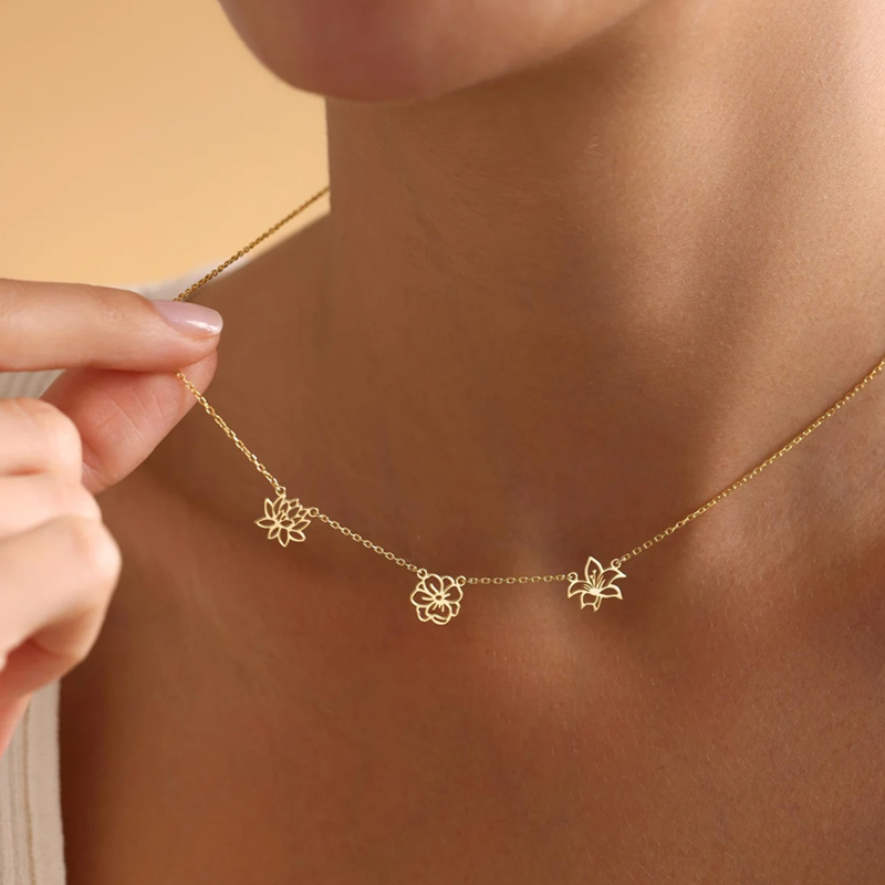 Birth Flower Necklace - カスタマイズされた誕生花ネックレス女性子供 Stianless 鋼カスタム家族誕生月の花のネックレスクリスマスジュエリーギフト