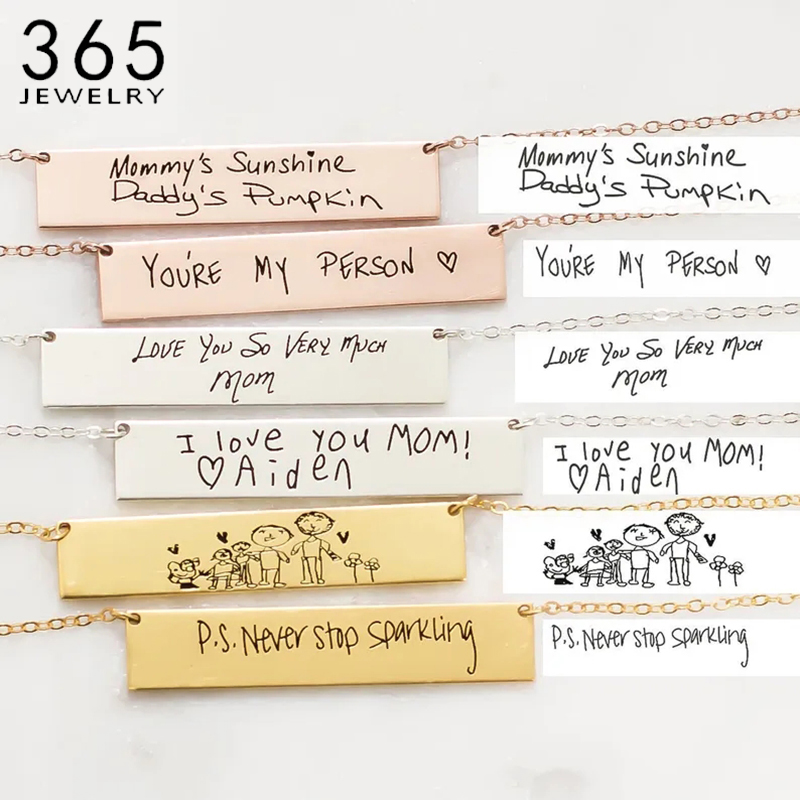 Handwriting Necklace Bar - 女性のためのパーソナライズされたステンレス鋼のネックレス,手書きの名前バーペンダント,誕生日プレゼント
