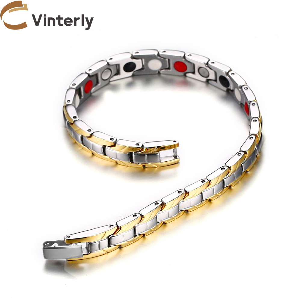 Coordinates Bracelet - Vinterly 磁気ブレスレット健康エネルギーチェーンリンクゴールドカラーマグネットブレスレット利点 7 ミリメートル磁気治療関節炎ジュエリー
