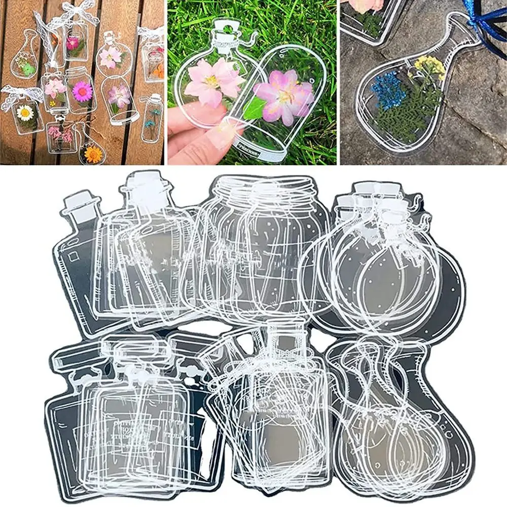 Dried Flower Bookmark - ウィッシングボトルパターン プレスフラワーブックマーク フラワーページブックマーク ハーバリウムブックマーク 透明ドライフラワーブックマーク