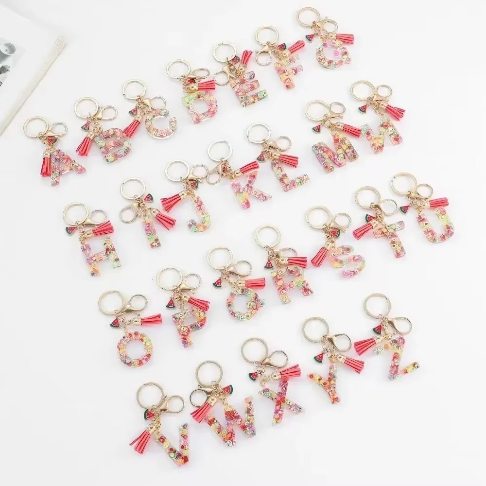 Monogram Keychain Leather - パーソナライズされた A-Z キーリングバックルチェーン Y2k 新しいフルーツ樹脂キーホルダー 26