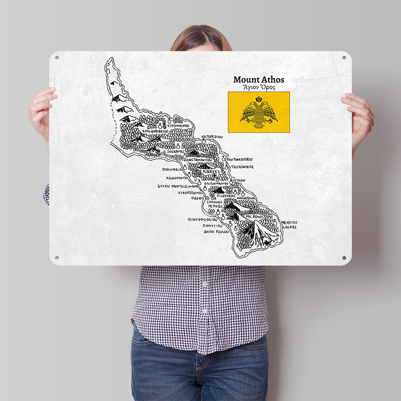 Custom Map Poster - 手描きのアトス山地図ポスター レトロ3Dプリントメタルサイン カスタム壁掛けギフト ホームデコレーション ルーム マンケーブ用