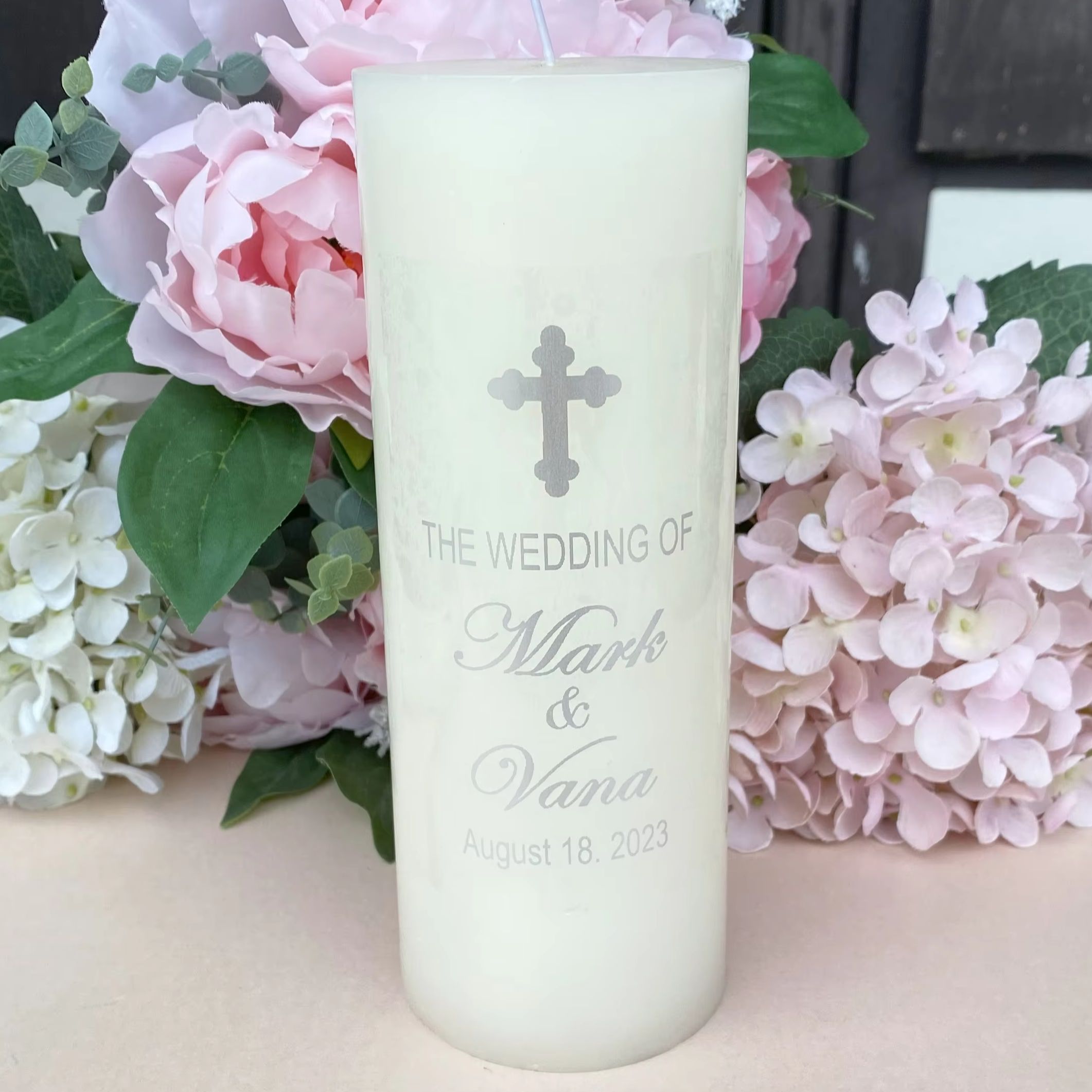 Personalised Candle Label - シルバーパーソナライズされたキャンドルデコレーションステッカークリスチャンウェディング私の洗礼柱キャンドルステッカークロス付き