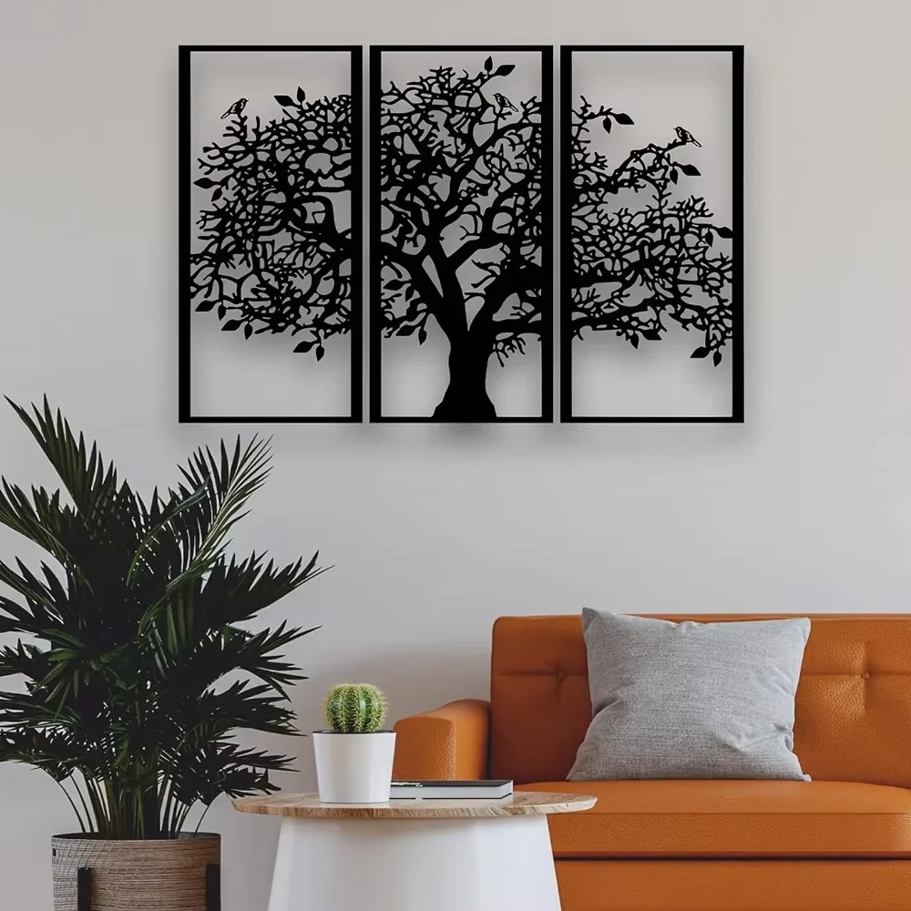 Family Tree Print - 3個の家系図メタルウォールデコレーション – 生命の樹アイアンアート。 モダンな3Dウォールアート、ご自宅、寝室、リビングルームの装飾に。