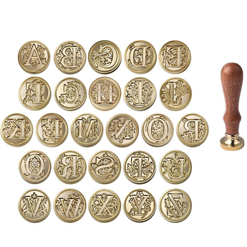 Wax Seal Letter Kit - レトロなシーリングワックススタンプヘッドセット、26アルファベットA-Z手紙シールツール、木製スタンプ、アンティークシールスタンプ、ポスト装飾