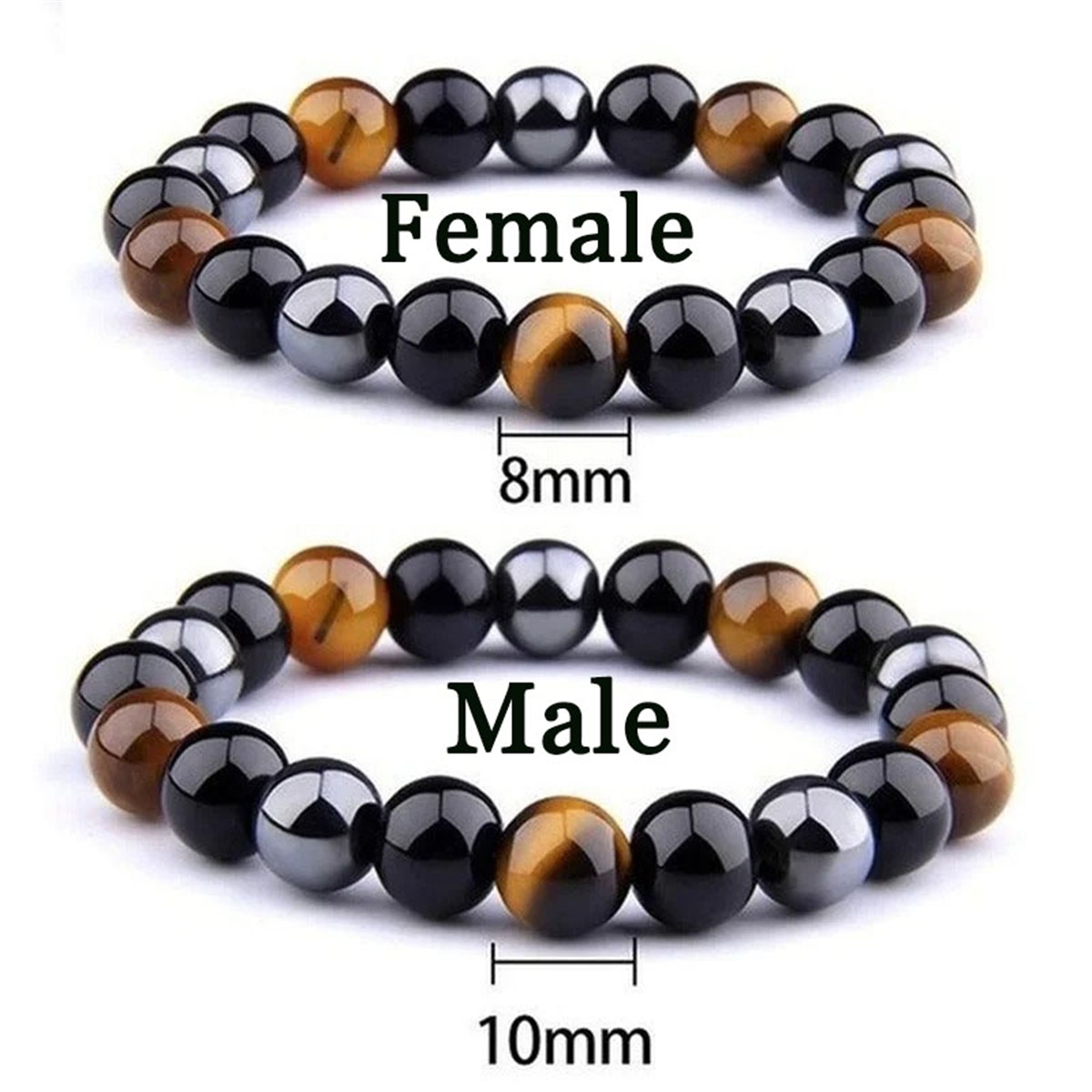 Coordinates Bracelet - 男性用ブレスレット 磁気ヘマタイト タイガーアイ ブラックオブシディアン 三重保護 健康管理