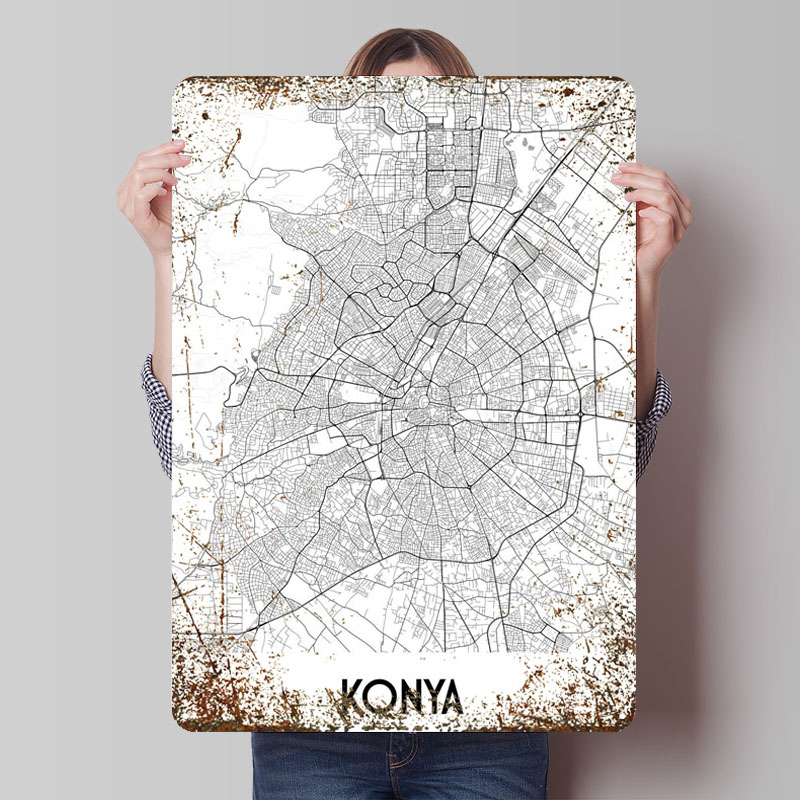Custom Map Poster - コニア-都市地図のブリキの看板,パーソナライズされた金属の看板,ポスターの装飾,家の装飾品,壁の芸術,レトロ