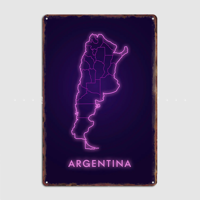 Custom Map Poster - アルゼンチンネオンマップメタルサインパブクラブクールネオンヴィンテージカスタム寝室ガレージホーム壁装飾ポスタールーム装飾