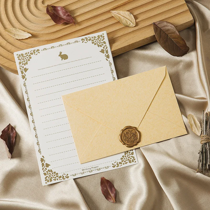 レターライティング文具セット 封筒3枚、紙10枚、ワックスシ - Wax Seal Letter Kit のレビューと価格