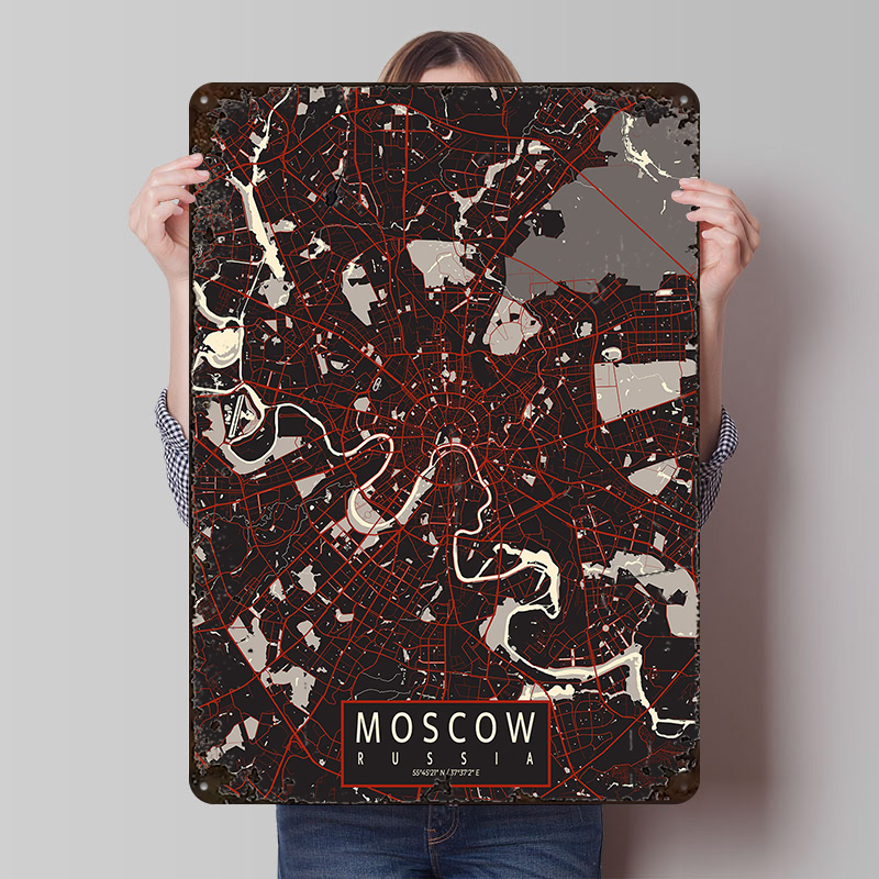 モスクワ市地図ベクトルメタルポスターカスタマイズされた壁アー - Custom Map Poster のレビューと価格