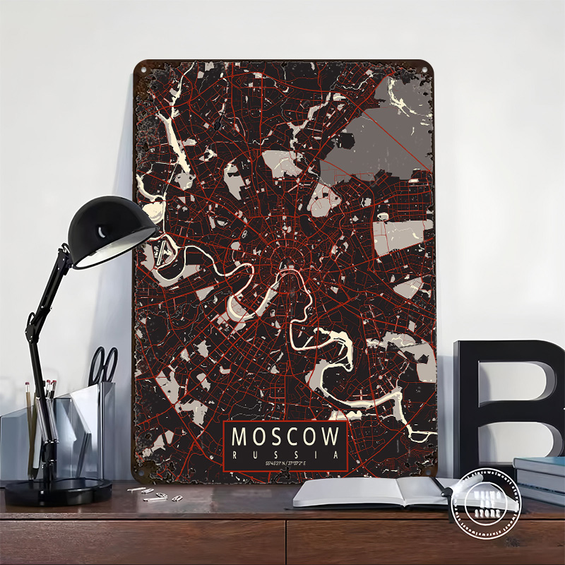 モスクワ市地図ベクトルメタルポスターカスタマイズされた壁アー - Custom Map Poster のレビューと価格