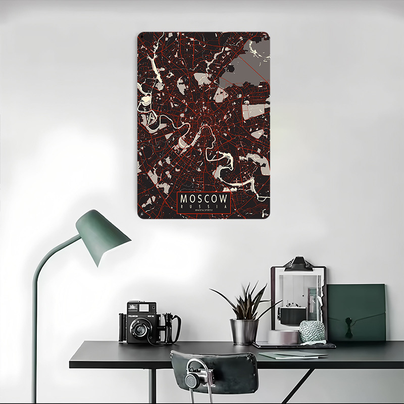 モスクワ市地図ベクトルメタルポスターカスタマイズされた壁アー - Custom Map Poster のレビューと価格