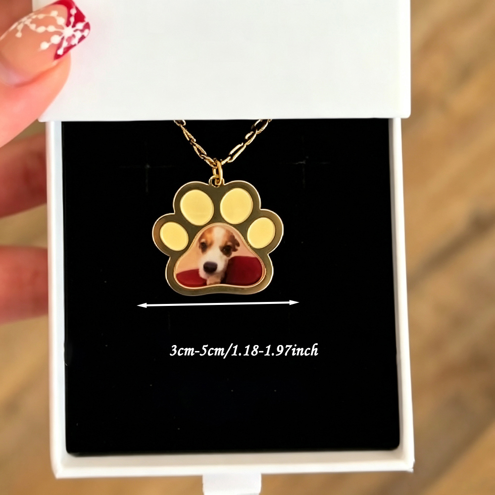 パーソナライズされたペットの足跡カラー印刷写真ネックレスステ - Name Necklace Custom のレビューと価格