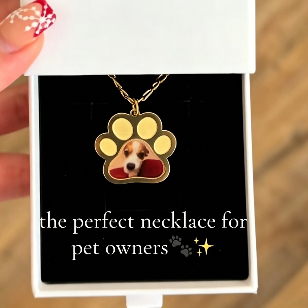 パーソナライズされたペットの足跡カラー印刷写真ネックレスステ - Name Necklace Custom のレビューと価格