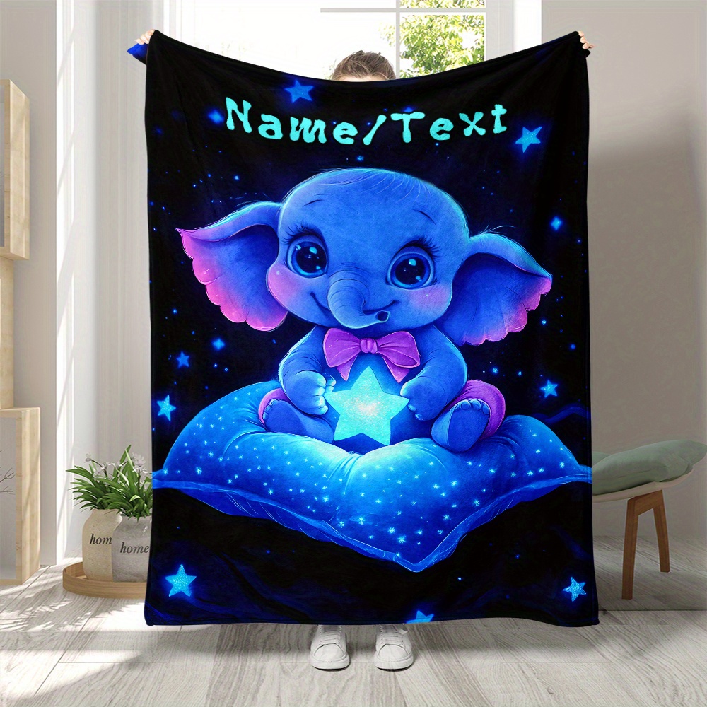 パーソナライズされたかわいい青い象の毛布、星の枕、蝶ネクタイ - Custom Night Sky のレビューと価格