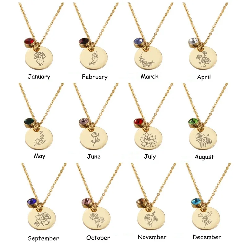 誕生月の花,ステンレス鋼のペンダント,誕生石,ママへのパーソ - Birth Flower Necklace のレビューと価格