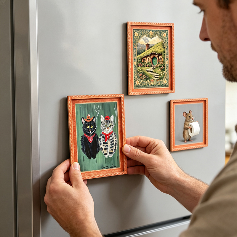 木製冷蔵庫マグネットフォトフレームミニかわいいクリエイティブ - Engraved Wood Frame のレビューと価格