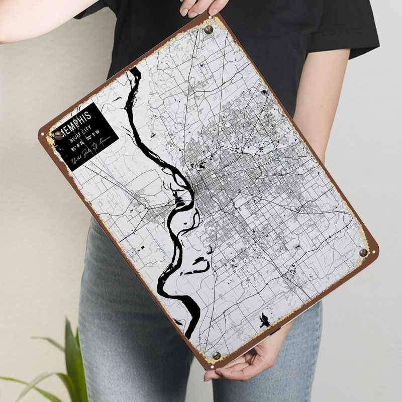 メンフィス、テネシー州、アメリカ、ブリキ看板、地図ポスター、 - Custom Map Poster のレビューと価格