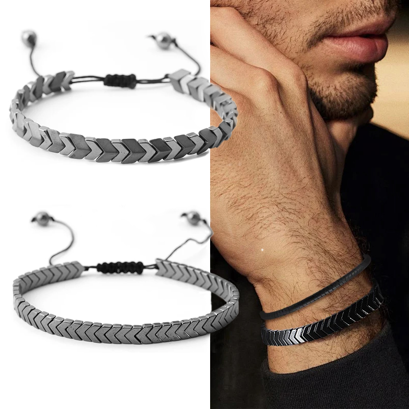 男性用ブラックストーンヘマタイトブレスレット,エネルギー,健 - Coordinates Bracelet のレビューと価格
