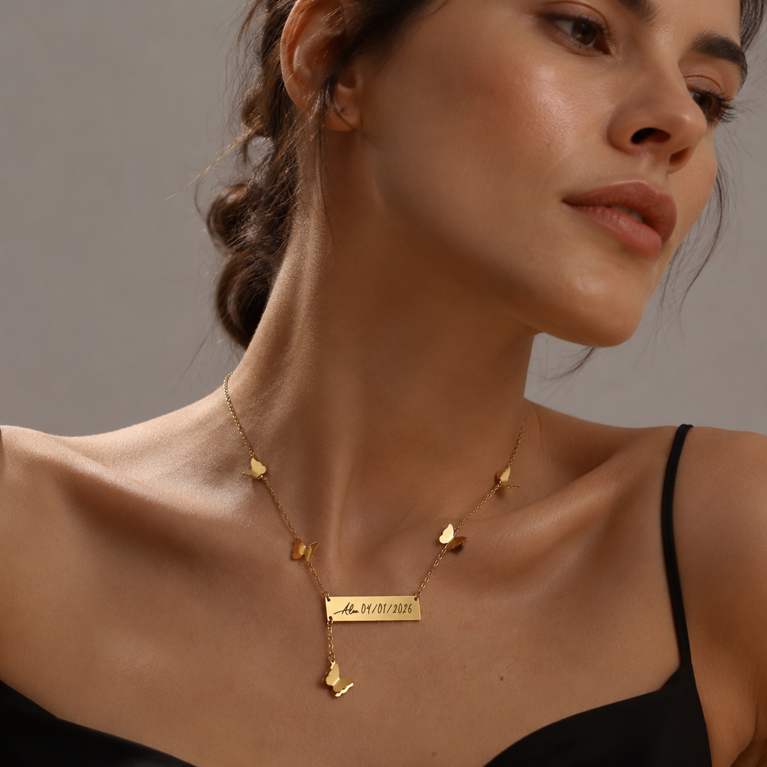 パーソナライズされた蝶のバーネームネックレス、カスタム手書き - Handwriting Necklace Bar のレビューと価格