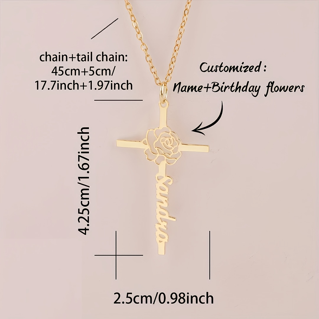 カスタム誕生花クロスネームネックレス、パーソナライズされた信 - Birth Flower Necklace のレビューと価格