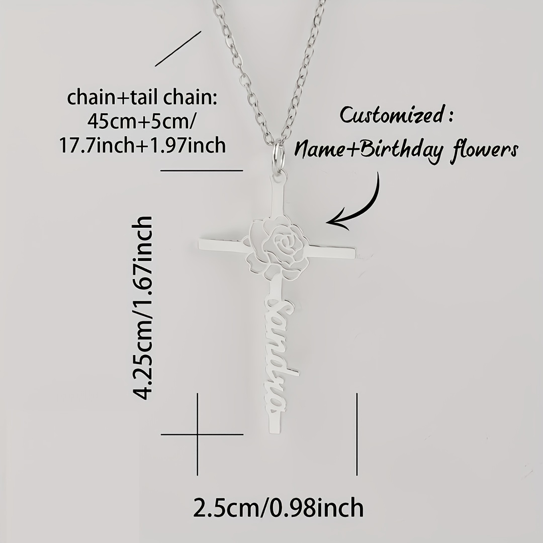 カスタム誕生花クロスネームネックレス、パーソナライズされた信 - Birth Flower Necklace のレビューと価格